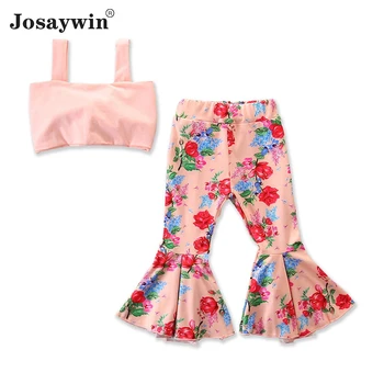 Josaywin/Облекло за момичета, Летни Детски Костюми, Комплекти от 2 теми за момичета, Топ с Къс ръкав + панталони, Сладки Комплекти, Детски Дрехи за момичета