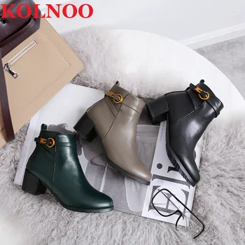 KOLNOO/Нов стил, Дамски обувки ръчна изработка на не сужающемся надолу масивна ток с каишка и катарама, Големи размери US4-16, Ботильоны, Пикантни модерен зимни обувки за партита
