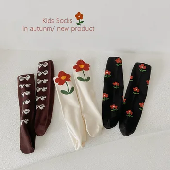 MIanS/ сладки чорапи за момичета с голямо червено цвете, 3 чифта/партия, чорапи до хайвер, детски меки топли пролетни чорапи до хайвер за деца