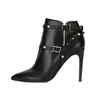 MKKHOU/Модни полусапожки; женски Нови черни обувки на четири сезона; ботуши на висок ток с остри нитове на висок ток; универсални ботильоны