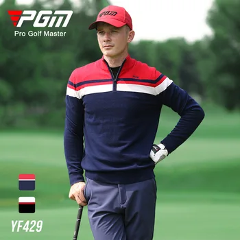 PGM Есенно-зимни дрехи за голф, мъжка Тениска с дълъг Ръкав, яка-часова, Многоцветен Топъл Пуловер, мъжки Облекла за голф