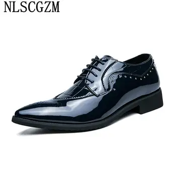 Patent Leather Shoes for Men 2022 Designer Dress Men Shoes Derby Party Shoes for Men мъжки обувки кожени Chaussure De Luxe Scarpe