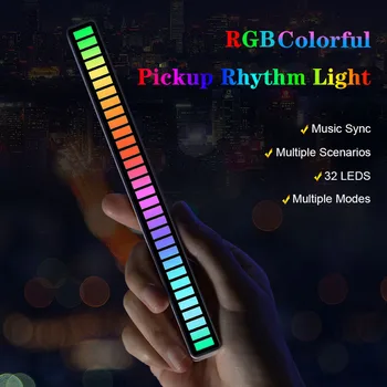 RGB Звук Управление Ритъм Светлини 32 LED на 18 Цвята Звукосниматель Ритъм Светлинен Панел с Музика за Синхронизация за PC на Автомобила ТВ Игра Стая Украса