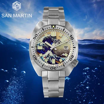 San Martin 6105 Wave Diver Abalone Сърфирах Циферблат NH35 Механични-Автоматични Сапфировые Мъжки Напълно Светещи Часовници 20Bar