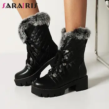 SaraIris/Дамски Зимни Обувки с Кръстосани шнур на Дебелите обувки, топли Плюшени дамски Обувки на Платформа Голям Размер 43, Модни дамски Зимни обувки