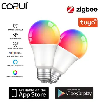 Sasha E27 Zigbee3.0 Умна Крушка RGBCW 18 W, с Променящ се цвят, led Лампа 110 В На 220 В, приложение Smart Life, което е Съвместимо с Алекса Google Home