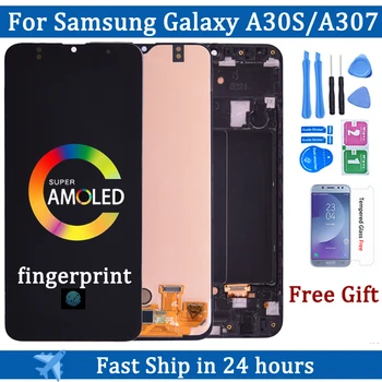 Super Amoled 6,4-инчов Дисплей За Samsung GALAXY A30S A307 LCD дисплей с сензорен екран Дигитайзер в събирането на A307F A307FN A307G A307GN LCD дисплей