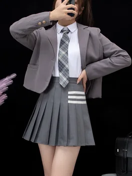 TB плиссированная пола женски костюм материал раирана пола цвят в тон трапецовидна форма, с висока талия тънка бяла пола