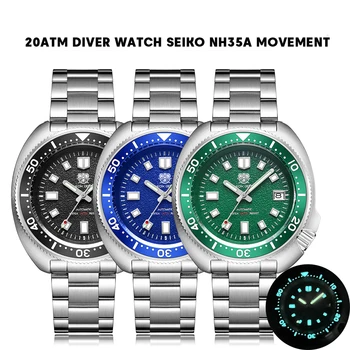 TUEDIX Japan 24 Jewels NH35A 20ATM Diver Swim Автоматично Мъжки Часовник AR Sapphire C3 Светлинен Корпус във формата на Костенурка 120 Кликвания Bezel Календар
