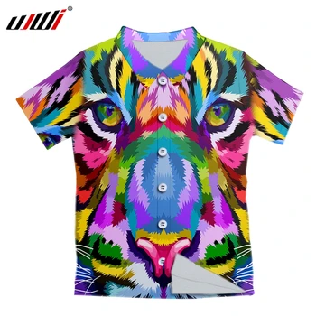 UJWI Мъжки Хавайска Риза, Модни и Ежедневни Риза с Копчета, Цветни Разпечатки на животното Тигър, Плажна Риза с Къс Ръкав, Бързосъхнеща Блуза XXS-6XL