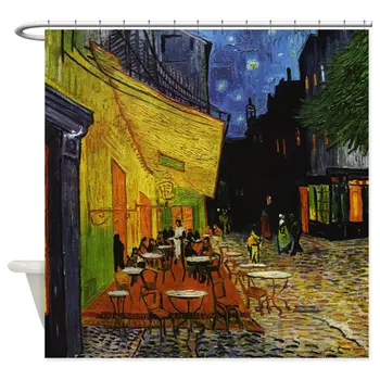 Van Gogh Кафе Тераса През Нощта Декоративна Тъкан Завеса За Душ Уникална Баня Водоустойчив Полиестер Интериор
