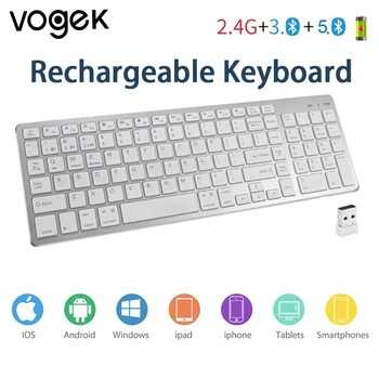 Vogek 2,4 G Безжична Bluetooth-съвместима Клавиатура, Акумулаторна Клавиатурата, Мишката, Определени За няколко устройства, Двухрежимная Клавиатура, Мишка За Лаптоп