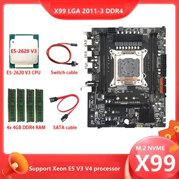 X99-M LGA2011-3 V3 V4 DDR4 Комплект дънната платка на компютъра + процесора E5-2620 V3 + 4x4 г оперативна памет DDR4 + Линия на ключа + Кабел SATA M. 2 NVME SATA3.0