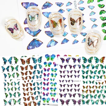 YZ4011-4028 3D Лазерно Пеперуда Стикери За Нокти Наклон Цветни Пеперуди, Роза, Хортензия Плъзгачи За Нокти Стикер За Декорация на Нокти