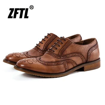 ZFTL/Нови Мъжки модел обувки от естествена кожа, мъжки Британската Реколта Бизнес обувки, мъжки Oxfords ръчно изработени