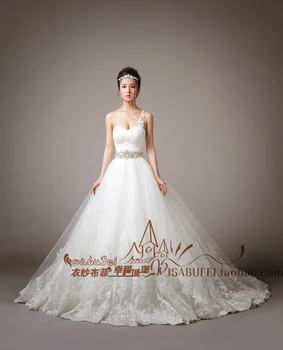 casamento crystal апликация vestido de noiva 2016 ново модно секси сватбена рокля с едно рамо дантелено сватбена рокля безплатна доставка