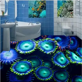 wellyu потребителски голям стенопис 3D стерео подводен коралов риф баня пол pvc сгъсти носене фон