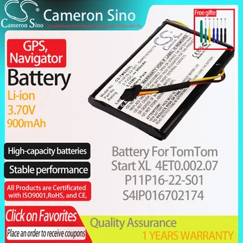 Батерия CameronSino за TomTom Start XL 4ET0.002.07 подходящ за TomTom P11P16-22-S01 S4IP016702174 GPS, батерия за навигатор 900 ма В 3,70