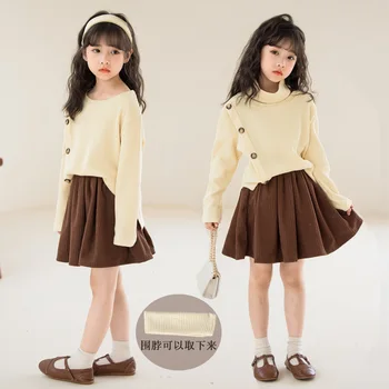 Бебешка рокля 2023 година, пролетта и есента рокля-поло с дълъг ръкав за момичета, корейската версия, от 4 до 6 години, от 7 до 12 години, детски дрехи за момичета