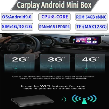 Безжична Carplay Android Dongle Carplays Ai Box Автомобилен Мултимедиен Плеър 8-ядрен 4 + 64G Аудио Навигация За Cadillac Dodge Lincoin
