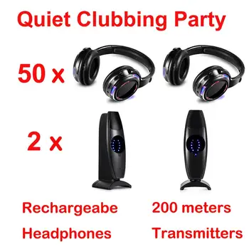 Безжични слушалки Silent Disco да се Състезава System Led Black - Комплект за тиха клубната парти (50 слушалки + 2 предавателя)