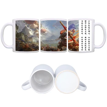 Бяла керамична чаша с печат на Сун Укун, чаши с ориенталски митичния герой, Посуда за Напитки, Чаша За Кафе с Мляко, Уникален подарък