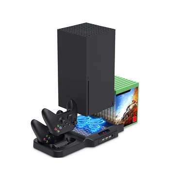 Вертикална поставка с охлаждащ вентилатор за Xbox Series X | S Док-станция за зареждане на YUANHOT с два Порта на Зарядното устройство контролер