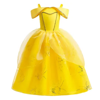 Вечерна Рокля за спагети презрамки YellowGirls, Елегантна Рокля на Принцеса с Цветовете, Детско Сватбена Рокля 2022, Летни Детски Дрехи