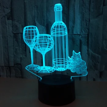 Винена Чаша във Формата На Бутилка 3D Сетивна Илюзия нощна светлина в 7-цветен Автоматична Светеща Светодиодна Настолна Лампа Бар Магазин USB Подарък Декор Светлини