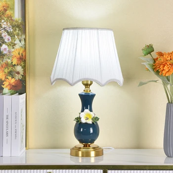 Висококачествена Эмалевая Керамични Цветя Настолна Лампа За Дневна Спални, Кабинет Нощна Лампа E27 Бутон EU Plug Нощна Лампа