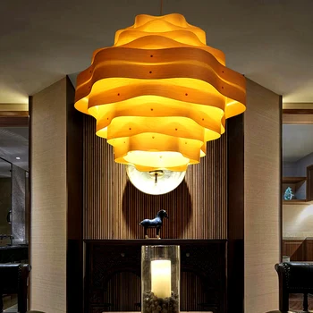 Висящи лампи ресторант в стила на югоизточна Азия прост японски лампа от фурнир Скандинавски монофонични Окачен лампа hanglamp LO72515
