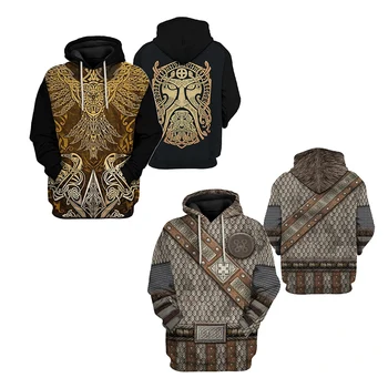 Воини на Викингите Легенда Качулки Златен Орел 3D Hoody С Качулка Cosplay костюм Тънък Пуловер Блузи, Потници Палто
