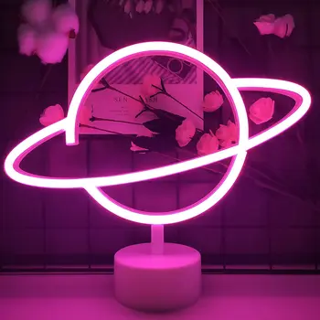 Вътрешната украса на планетата Неонова светлина, захранван от батерия /USB, подходящ за спални, бар, партита led нощна светлина