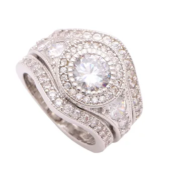 Годежни Пръстени, комплекти 3 бр. модни бижута на едро на бял нов прозрачен cz високо качество Сватба посеребренное пръстен върху пръста за жени