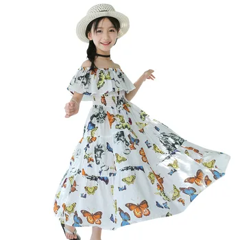 Голямо детско Корейска рокля За Момичета, детски дрехи За Тийнейджъри, Празнична Памучно дрехи в Бохемски Стил с Флорални Принтом и Папийонка, Ежедневни Плажни Дрехи За Момичета