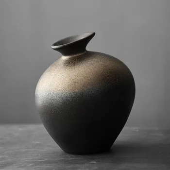 Груба керамика в японски стил, черна керамична ваза, имитация на камък, абстрактна златна глазурованная цвете посуда, керамичен плот Дзен