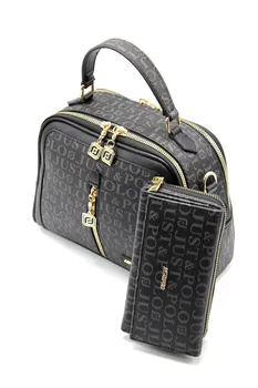 Дамска черна чанта през рамо с принтом и чантата Kombini Jpt2057-05