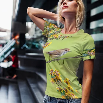 Дамски тениски с 3D Принтом Сладък Птици, Женска Тениска С Кръгло деколте и Къси Ръкави, Свободни Тениски, Нови Летни Ежедневни Блузи Y2K 2022