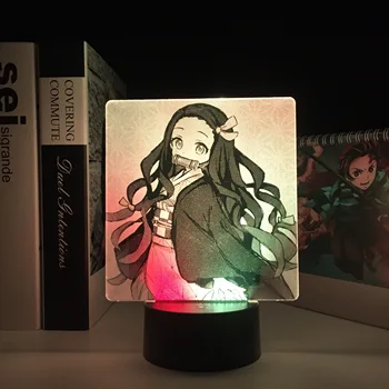 Двуцветен Led Светлина, Цветна Аниме Kimetsu No Yaiba Nezuko, в два цвята, Лампа за Детска Спални, Декорация, Подарък За Рожден Ден, Манга, Убиец на Демони