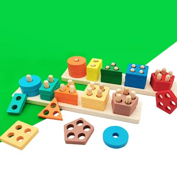 Детски пятистоечные Геометрични Моделирующие градивните елементи на Играчки Монтесори Цветни Пъзели Учебни Помагала Детска Дървена Играчка