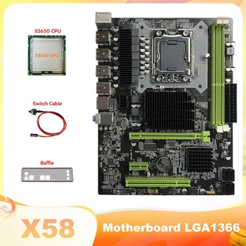 Дънна платка X58 LGA1366 дънна Платка на компютъра Поддържа оперативна памет DDR3 ECC Поддръжка на видео карта RX С процесор X5650 + Кабел превключвател