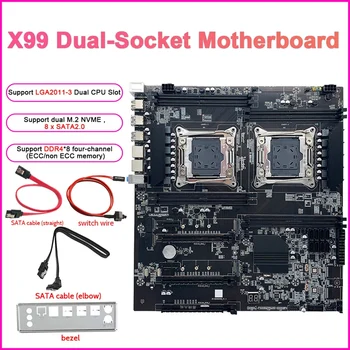 Дънна платка X99 с две контакти E-ATX кабел и смяна на + кабел 2XSATA + рамка LGA2011-3 Двоен процесор DDR4 ECC Слот за памет 8XSATA2.0