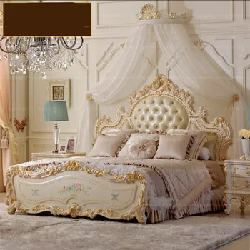 Европейската Начало Спалня От Масивно Дърво, Дворцовата Рисувана Легло, Луксозна Вила, Кожена Спалня, Френска Резбовани Легло, Клетка Легла Queen Size