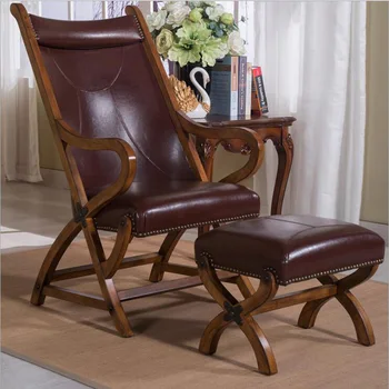 Европейската рамка от масивно дърво, естествена кожа, стол за почивка, комбиниран стол за почивка в спалнята, комплект столове за отдих p10277