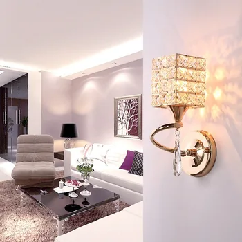 Европейският модерен минималистичен трапезария и хол преминаване на стената crystal топла и романтична спалня кабинет нощни монтиран на стената лампа WJ1012