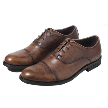 Ежедневни обувки от естествена кожа в ретро стил в британския стил, с ниски берцем, ежедневни мъжки обувки в бизнес стил с три рани, Стара мъжки обувки в европейски/американски стил