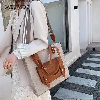 Ежедневно бельо голямата голям дамска чанта на рамото, дизайнерска чанта с широка каишка, изкуствена лоскутная чанта-месинджър, дамски чанти-купувач, голяма чанта
