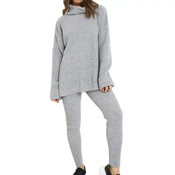 Елегантен вязаный пуловер Комплект от две части тюркоазено крайбрежния пуловери женски пуловер и чорапогащи Тънък костюм casual като жена