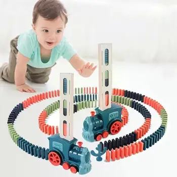 Електрически Влак на Доминото, Играчка Със Звук и Светлина Автоматична Полагане на Доминото Тухлени Блокове Играта Забавни Играчки За Деца Подаръци R8U8