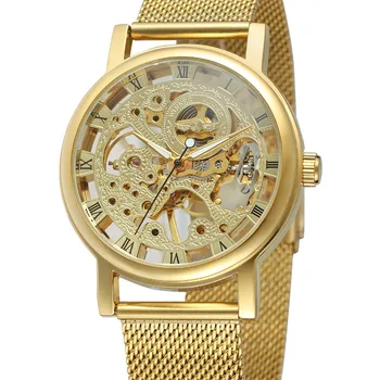 Елитен марка winner часовници мъжки автоматичен часовник скелет мрежест гривна прозрачни мъжки часовник